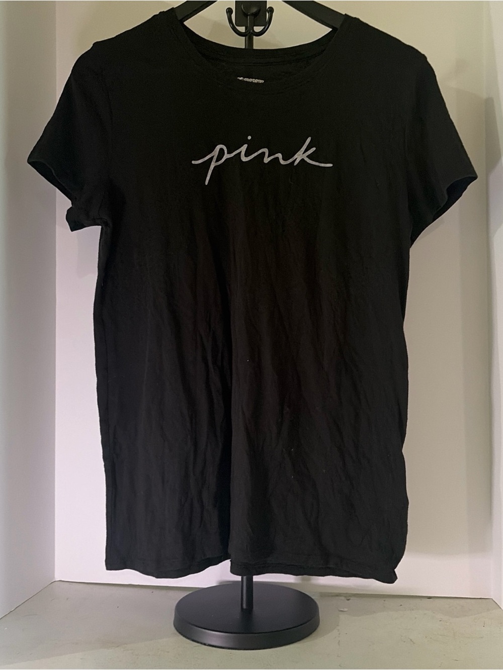 PINK Victoria's Secret Black Tee with White Logo